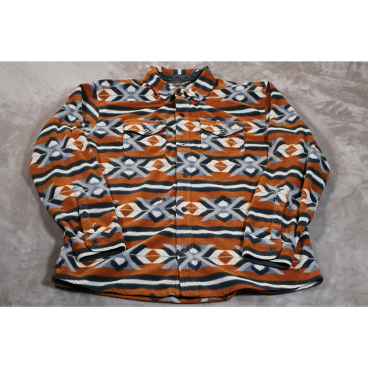 Eddie Bauer Jacket Mens Large Orange Blue Aztec Southwestern Fleece Shacket