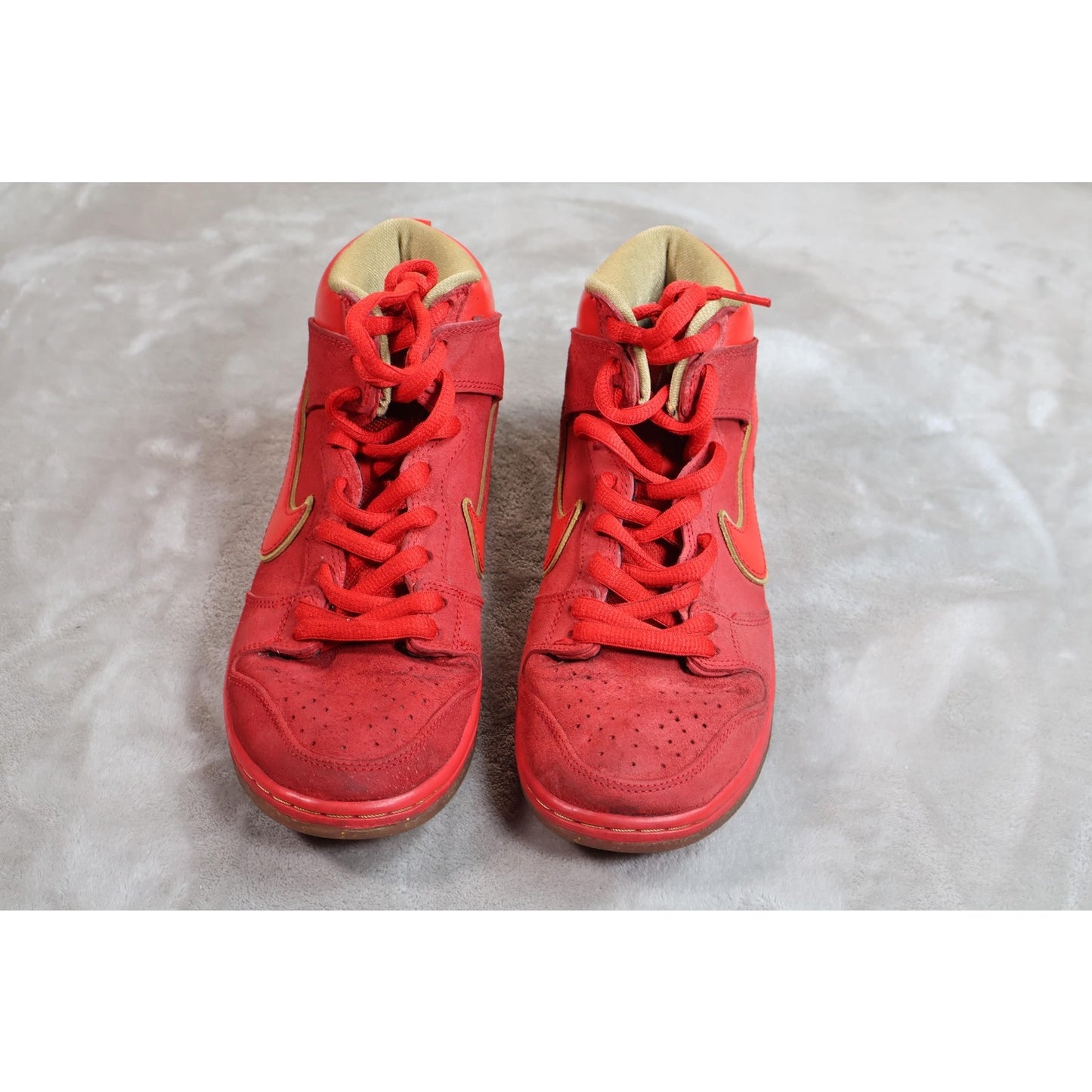 Nike SB Dunk High Premium Shoes Mens Size 7 Red Gold Suede Skate 313171-661