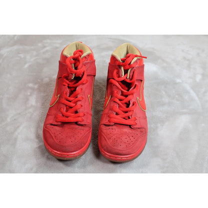 Nike SB Dunk High Premium Shoes Mens Size 7 Red Gold Suede Skate 313171-661