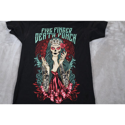 Five Finger Death Punch Shirt Mens Small Black Tattoo Skull Band Rock Tee Punk