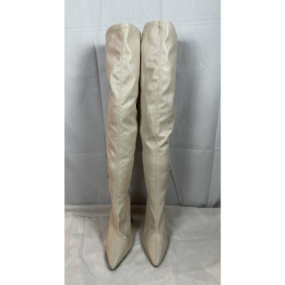 Forever 21 Women's Faux Leather Over-the-Knee Boots in Cream Size 6