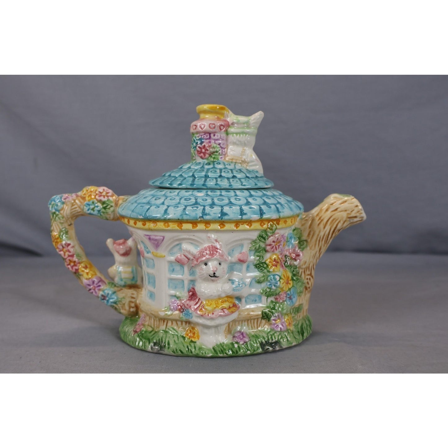 Vintage Fitz & Floyd Bunny Rabbit Tea Set Plates Cups Creamer Sugar Japan Easter