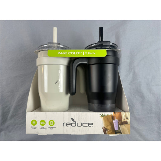 Reduce 24 Oz Cold 1 Tumbler with 3 In 1 Lid and Straw 2 Pack White & Black
