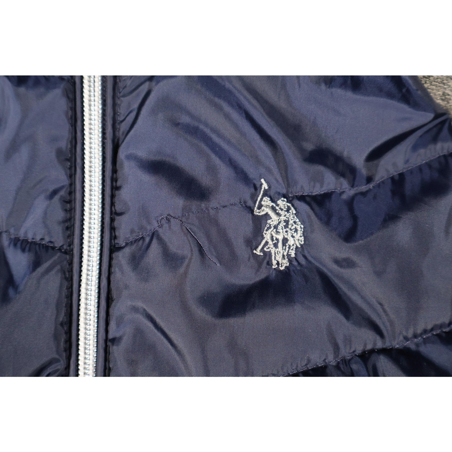 US Polo Assn Jacket Womens Small Blue Gray Hooded Faux Fur Zip Knit Sleeves Warm