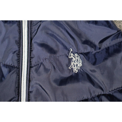 US Polo Assn Jacket Womens Small Blue Gray Hooded Faux Fur Zip Knit Sleeves Warm