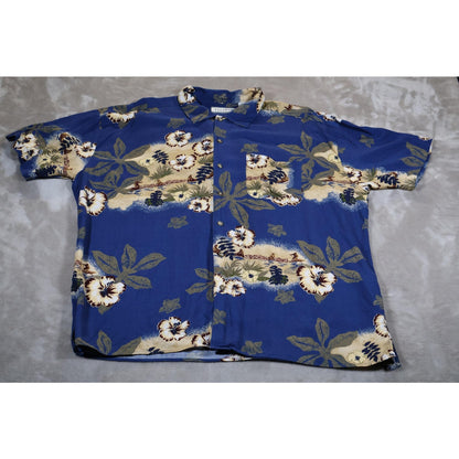 Feldini Shirt Mens 2XL Blue Floral Hawaiian Rayon Short Sleeve Button Up Aloha