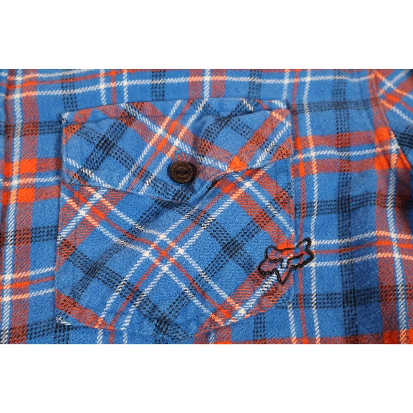 Fox Shirt Mens Medium Blue Orange Plaid Flannel Long Sleeve Western Casual
