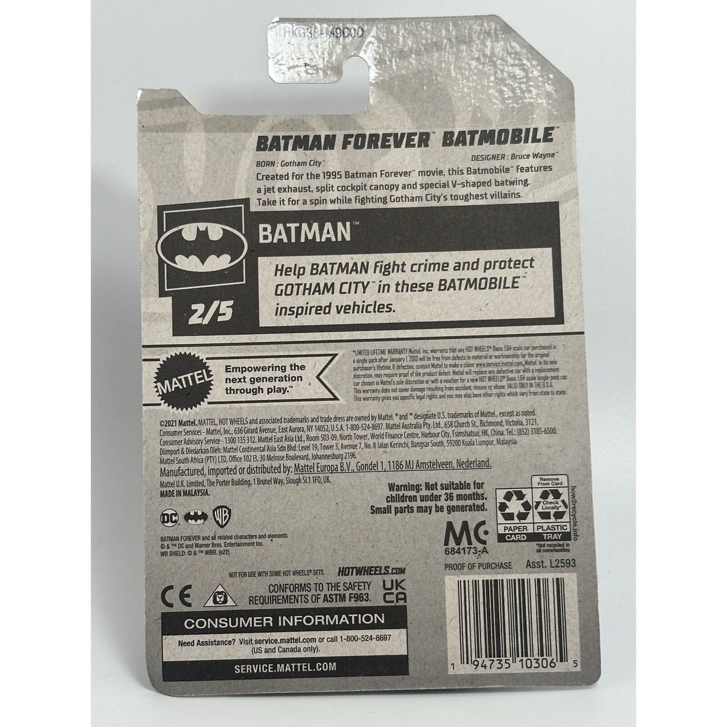 2023 Hot Wheels Batman Forever Batmobile Black #55/250