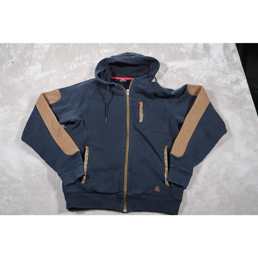 Jordan Hoodie Small Navy Blue Brown Full Zip Pullover Athletic Fleece Retro