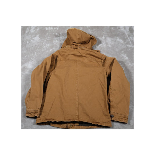 Wenven Jacket Mens Medium Brown Hooded Workwear Utility Cotton Canvas Pockets