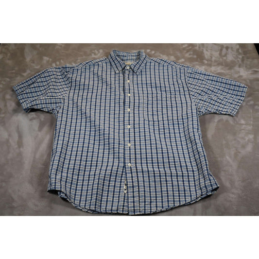 Eddie Bauer Shirt Mens Large Blue Plaid Short Sleeve Button Down Casual Cotton