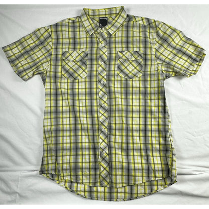 Zoo York Yellow & Black Plaid Button Up Pocket Classy XLarge Shirt Buisness
