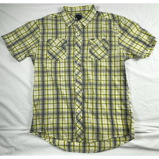 Zoo York Yellow & Black Plaid Button Up Pocket Classy XLarge Shirt Buisness