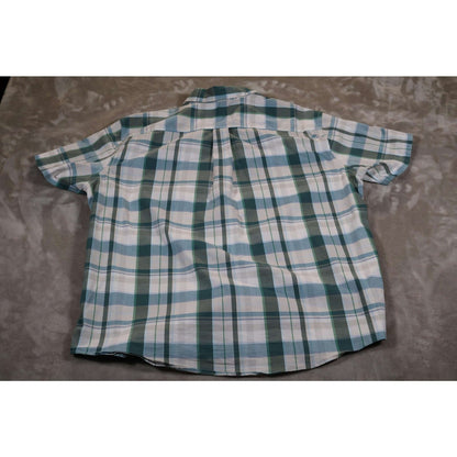 Eddie Bauer Shirt Mens XL Green Blue Plaid Short Sleeve Classic Button Down
