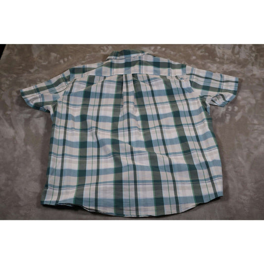 Eddie Bauer Shirt Mens XL Green Blue Plaid Short Sleeve Classic Button Down