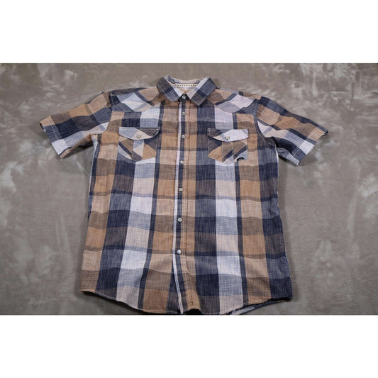 Coastal Shirt Mens Medium Plaid Short Sleeve Western Pearl Snap Casual
