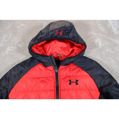 Under Armour Jacket Youth Large Red Black ColdGear Hooded Puffer Coat Boys Warm