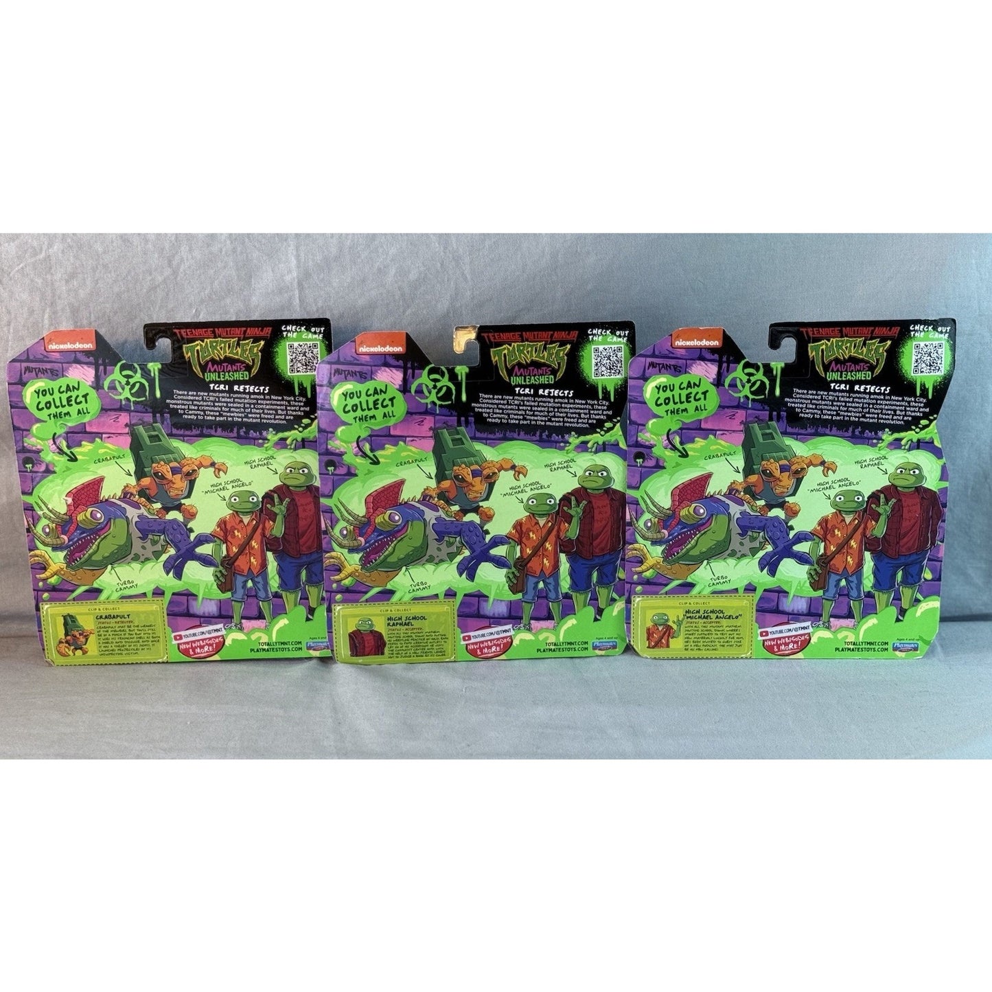 TMNT Mutants Unleashed High School Raphael Mikey Crabapult Lot of 3.