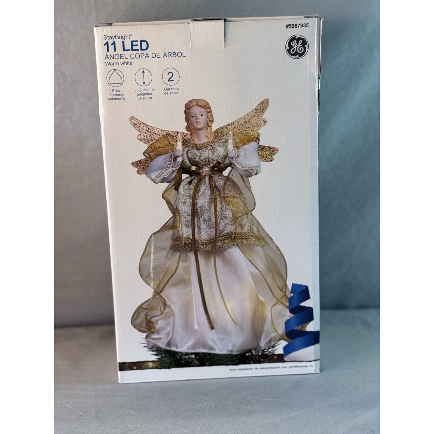 GE StayBright 14" Angel Off-white/gold White Christmas Capiz Tree Topper 11 LED