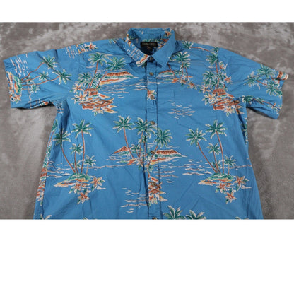 Cooke Street Hawaiian Shirt Mens XL Blue Floral Palm Tree Island Aloha Vacation
