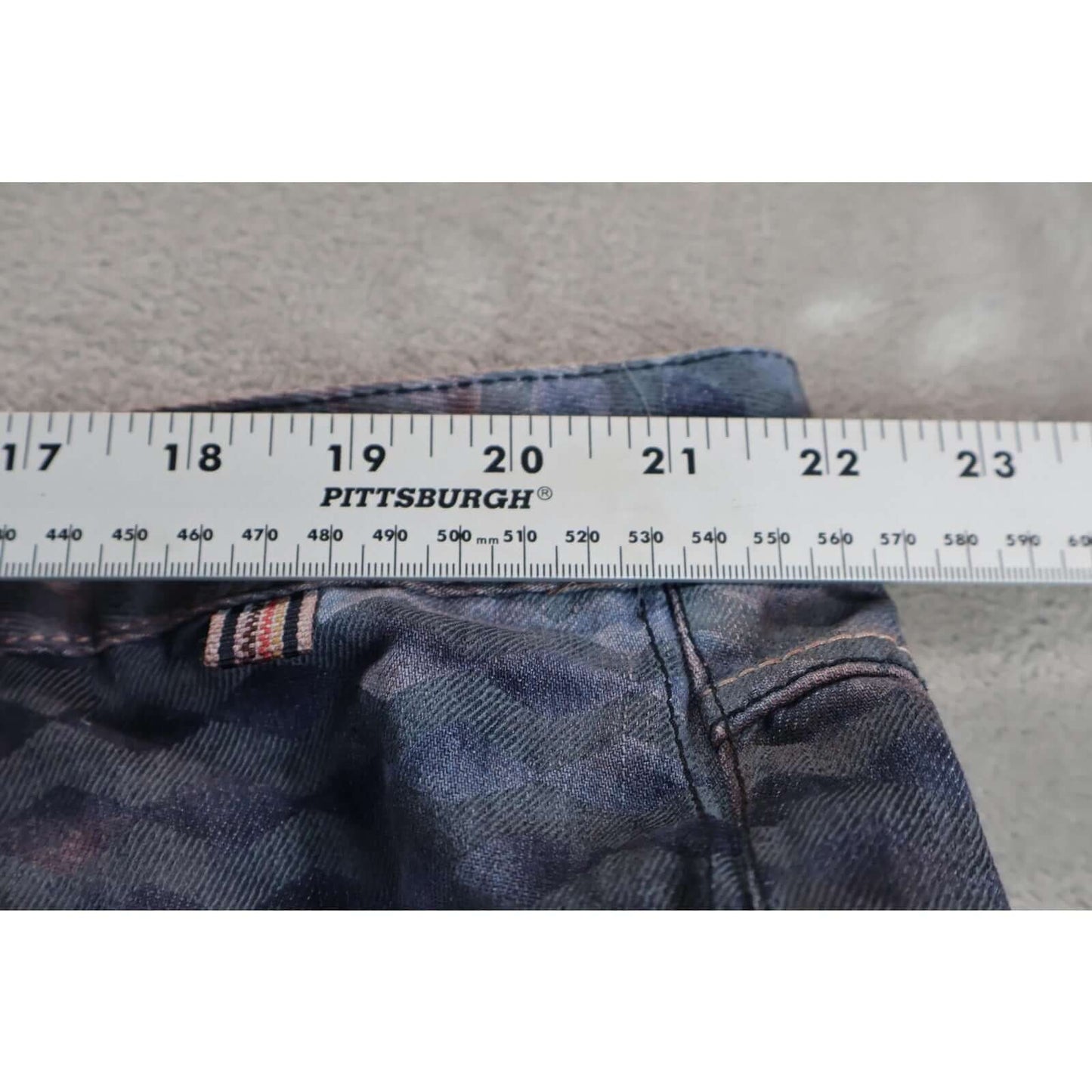 A Tiziano Jeans Mens 44 Blue Red Geometric Straight Fit Distressed Cotton Denim