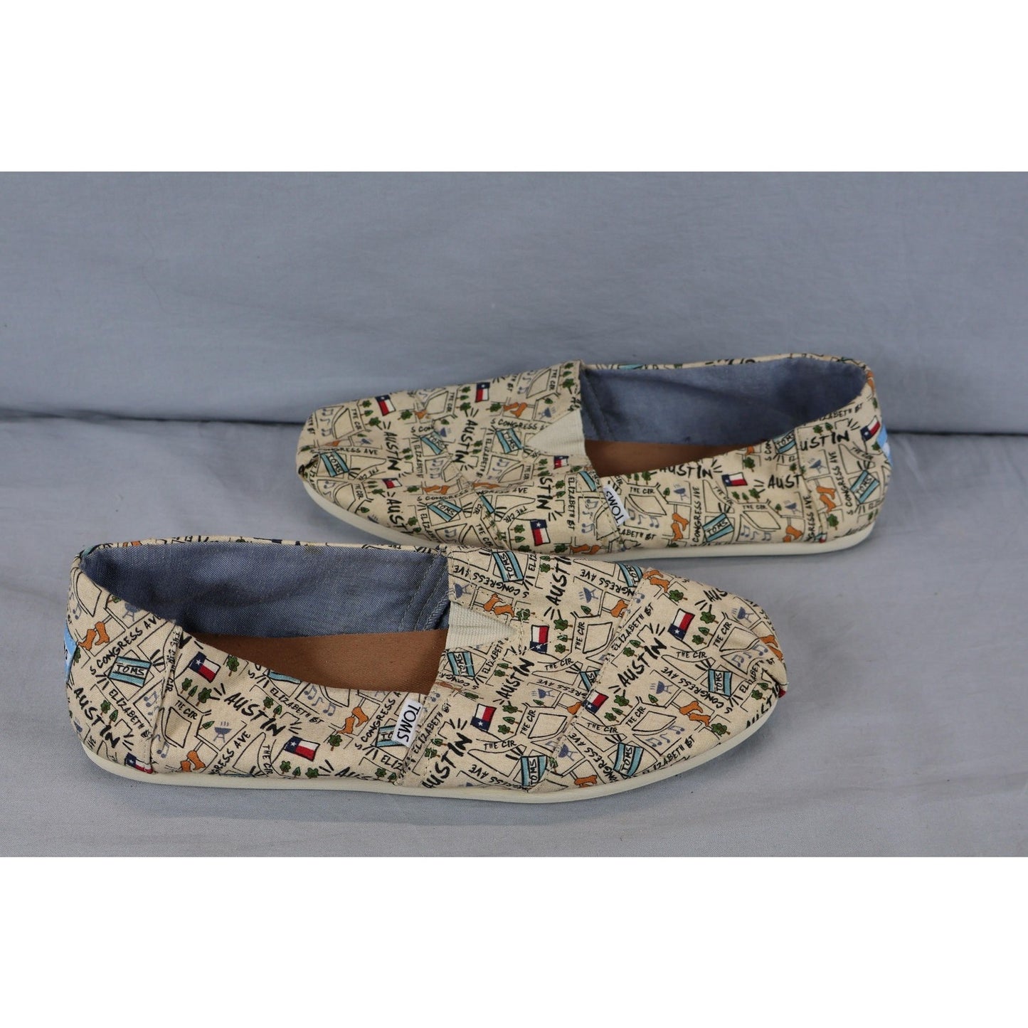 TOMS Shoes Mens Size 12 Austin Map Canvas Slip On Texas Print Comfort Casual