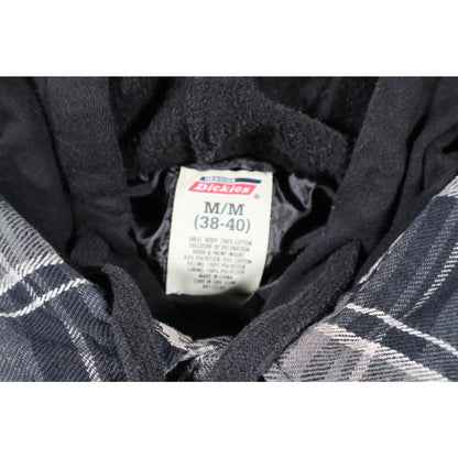 Dickies Jacket Mens Medium Black Gray Plaid Flannel Hooded Insulated Workwear