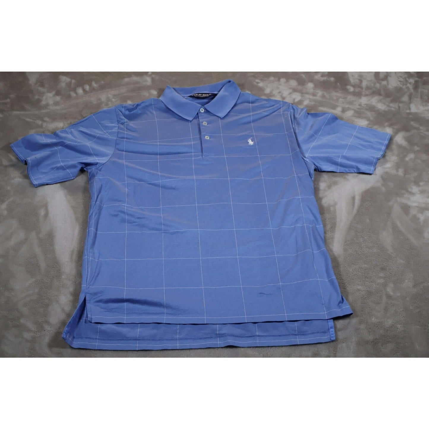 Polo Ralph Lauren Golf Shirt Mens Medium Blue Windowpane Grid Logo Performance