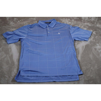 Polo Ralph Lauren Golf Shirt Mens Medium Blue Windowpane Grid Logo Performance