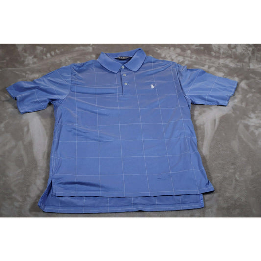 Polo Ralph Lauren Golf Shirt Mens Medium Blue Windowpane Grid Logo Performance
