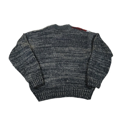 Vintage Kovan Sweater Mens Large Gray Red Tiger Acrylic Knit Crewneck Korea 90s
