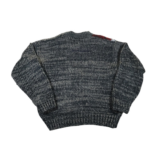 Vintage Kovan Sweater Mens Large Gray Red Tiger Acrylic Knit Crewneck Korea 90s