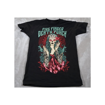 Five Finger Death Punch Shirt Mens Small Black Tattoo Skull Band Rock Tee Punk
