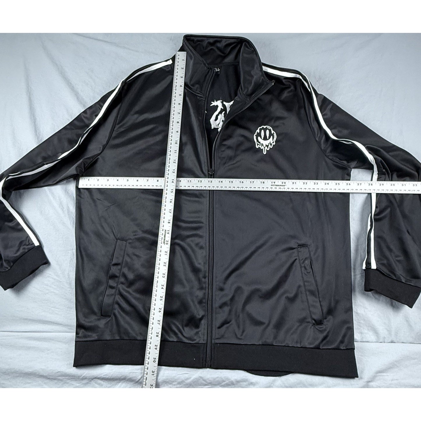 Dolls Kill Frizzy Happy Face Black White Zip Up Jacket Size XXL