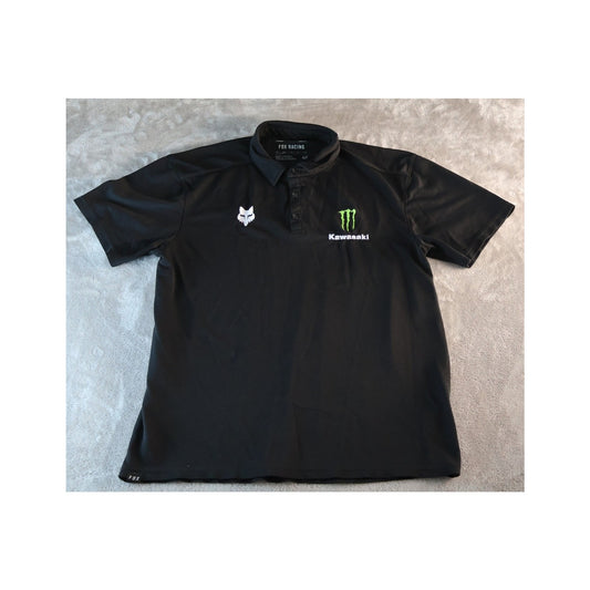 Fox Racing Polo Shirt Mens Medium Black Kawasaki Monster Embroidered Moto MX SX
