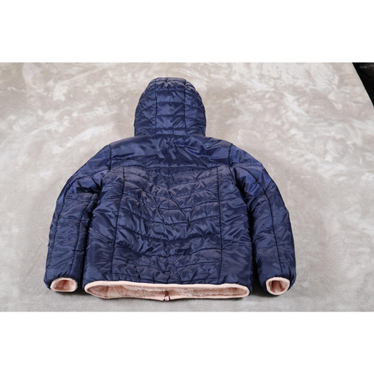 Eddie Bauer Jacket Girls M Navy Blue Pink Hooded Puffer Quilted Fleece Lined