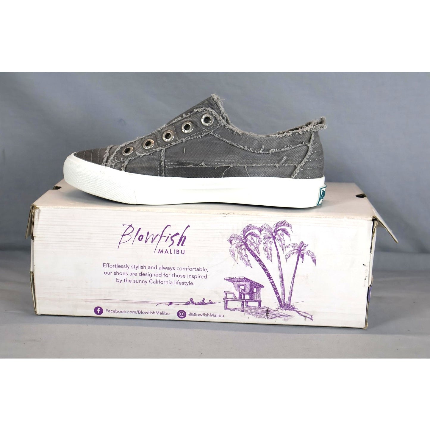 Blowfish Malibu Shoes Womens Size 6.5 Sweet Grey Canvas Vegan Slip On Distressed