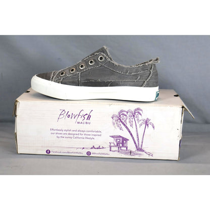Blowfish Malibu Shoes Womens Size 6.5 Sweet Grey Canvas Vegan Slip On Distressed