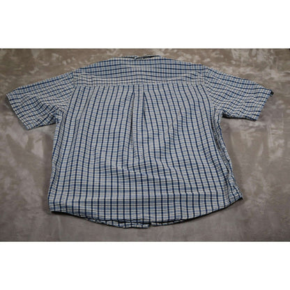 Eddie Bauer Shirt Mens Large Blue Plaid Short Sleeve Button Down Casual Cotton