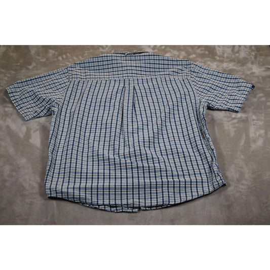 Eddie Bauer Shirt Mens Large Blue Plaid Short Sleeve Button Down Casual Cotton