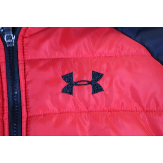 Under Armour Jacket Youth Large Red Black ColdGear Hooded Puffer Coat Boys Warm