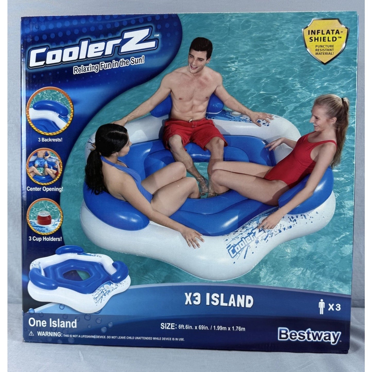 Bestway Blue CoolerZ X3 Island 3 Person Inflatable Sturdy With Inflatashiel 6ft