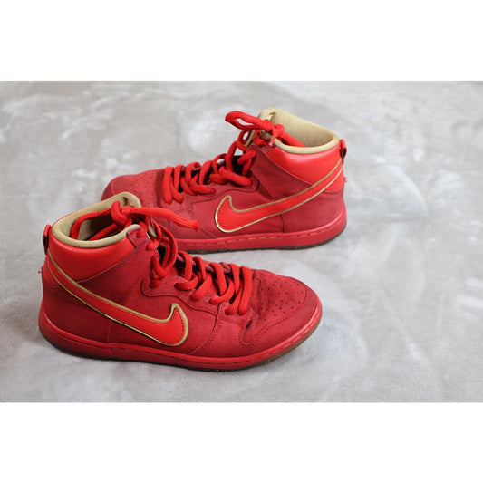 Nike SB Dunk High Premium Shoes Mens Size 7 Red Gold Suede Skate 313171-661