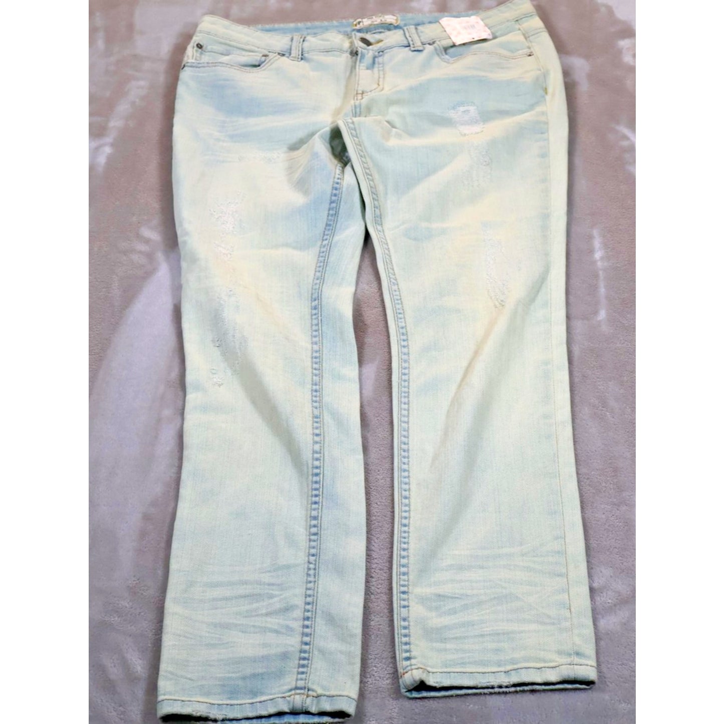 Free People Jeans Womens 30 Light Wash Palm Indig Distressed Denim Straight Leg