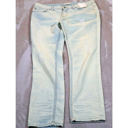 Free People Jeans Womens 30 Light Wash Palm Indig Distressed Denim Straight Leg