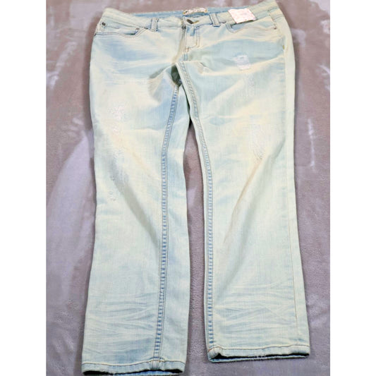 Free People Jeans Womens 30 Light Wash Palm Indig Distressed Denim Straight Leg