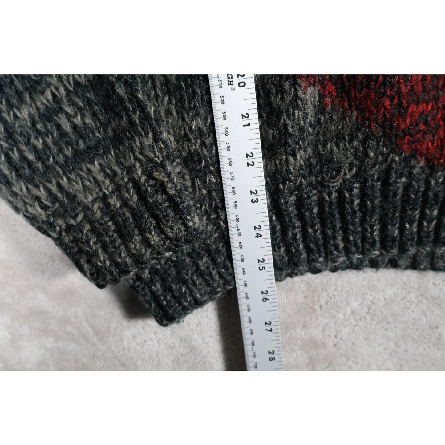 Vintage Kovan Sweater Mens Large Gray Red Tiger Acrylic Knit Crewneck Korea 90s