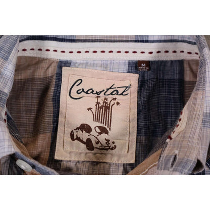 Coastal Shirt Mens Medium Plaid Short Sleeve Western Pearl Snap Casual