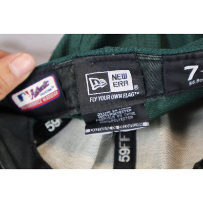 Oakland Athletics Hat Cap Fitted Mens 7 1/8 Green Yellow MLB Baseball New Era