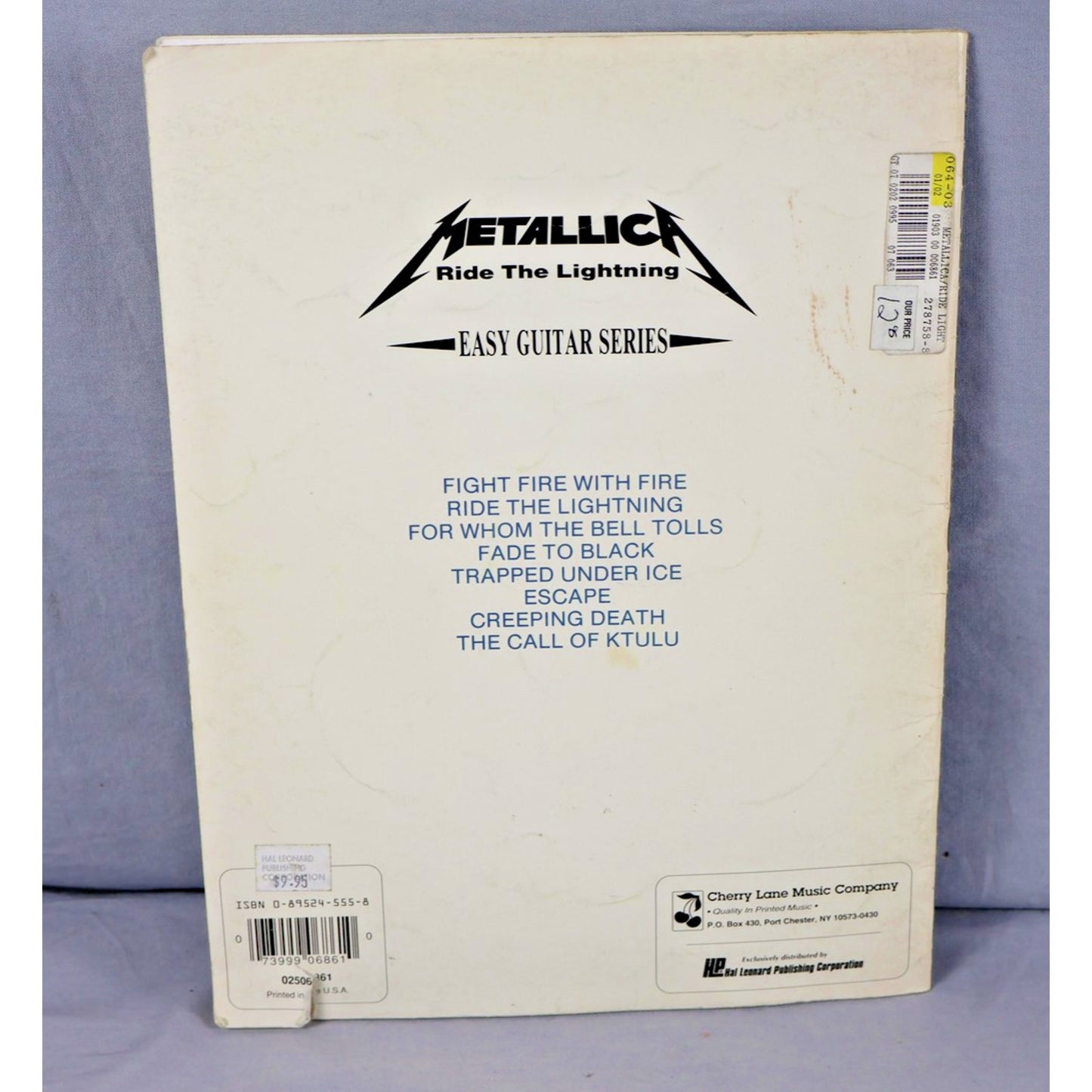 Vintage Metallica Ride The Lightning Guitar Tab Book 1990 Cherry Lane Songbook
